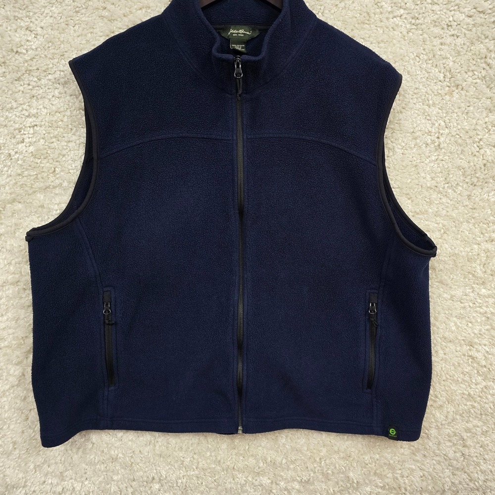 Eddie Bauer Mens Full Zip Fleece Vest Size XXL Navy Outdoor Casual Layering